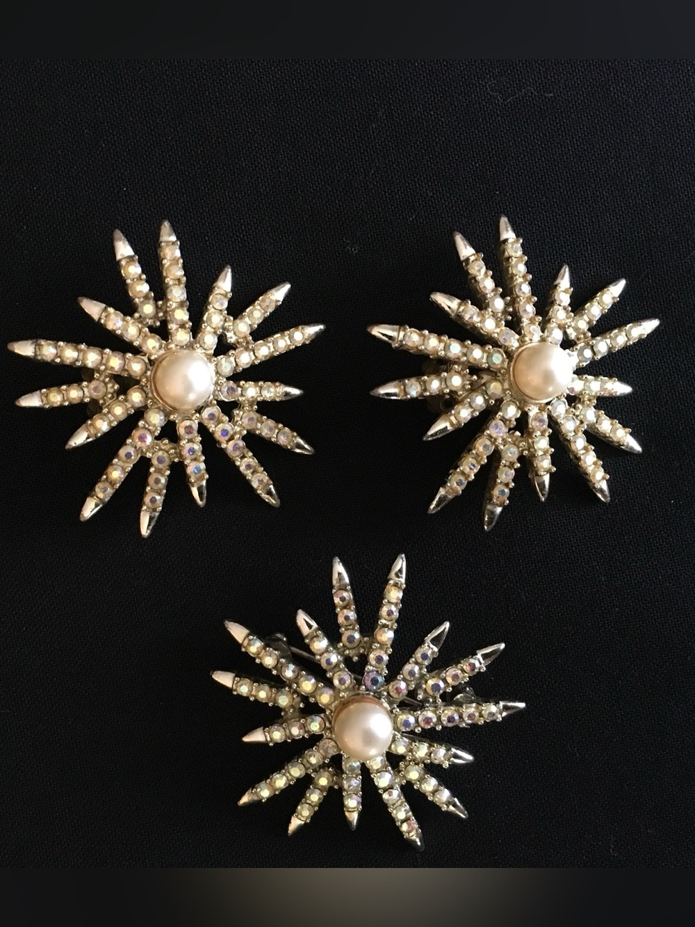 Vintage 1950’s EMJ Early Emmons Gold Pearl Starburst Earrings/Pin